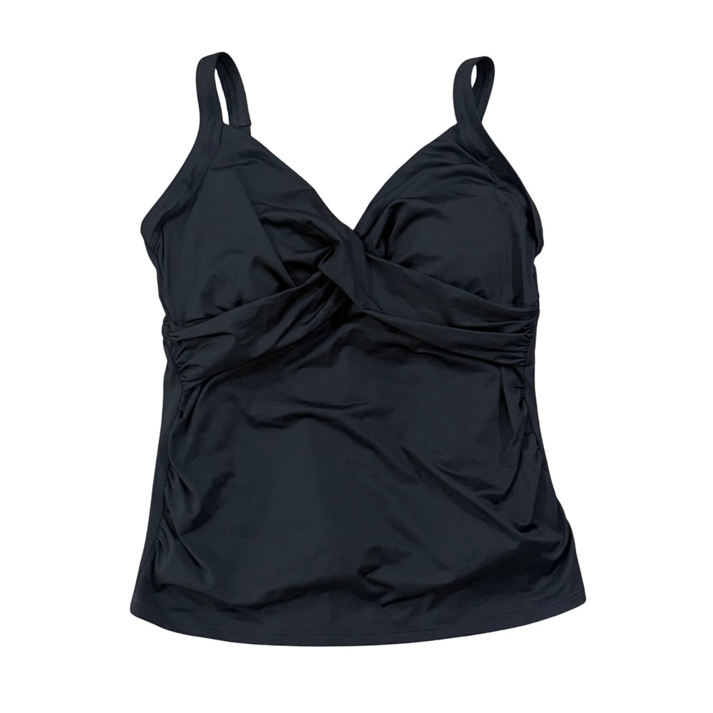Lands End Black Twist Front Underwire Tankini Top 14 DD New